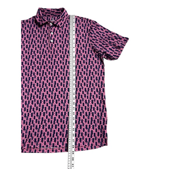 TailorByrd Men's Shirt Golf Polo Pink Navy Pineapples Performance Preppy Large - Picture 3 of 9
